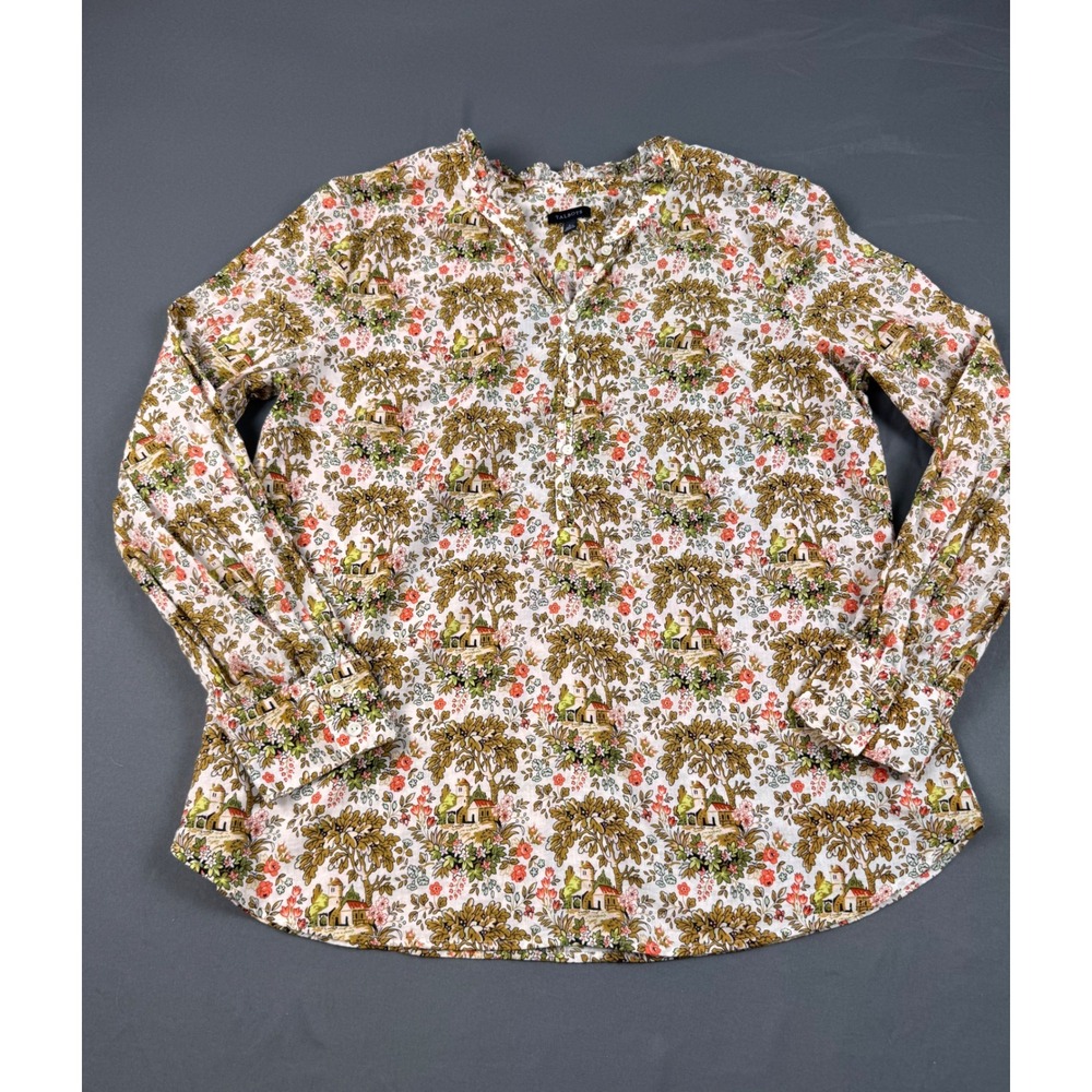 Talbots Tuscan Countryside Chateau Patterned‎ Ruffle Neck Blouse Top Large - Picture 4 of 14